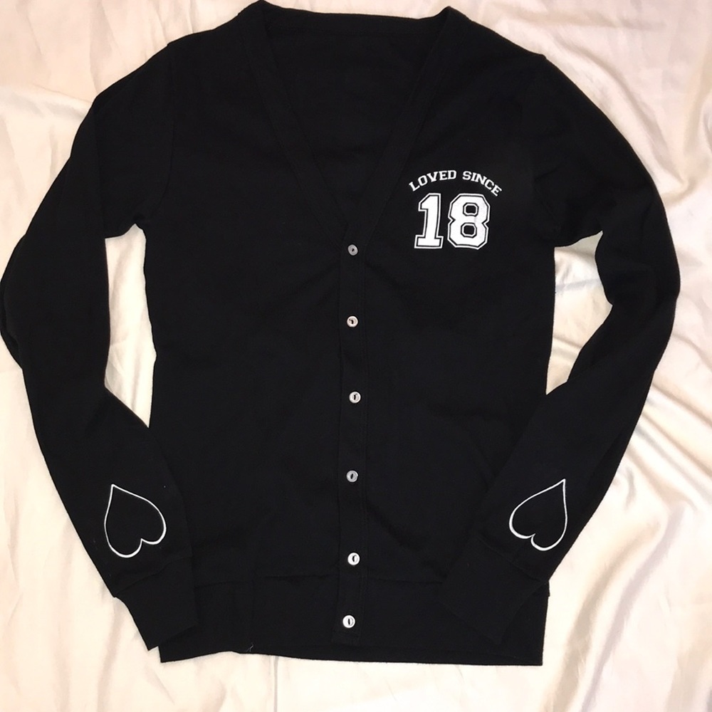Loved Since 18 V-Neck Cardigan Button Down Size S Black